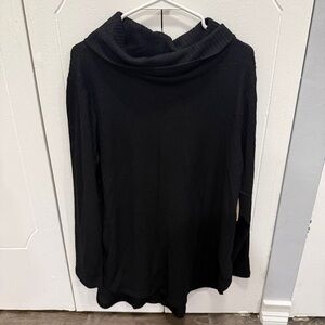 NWT St. John's Bay Black Waffle Knit Cowl Neck Long Sleeve